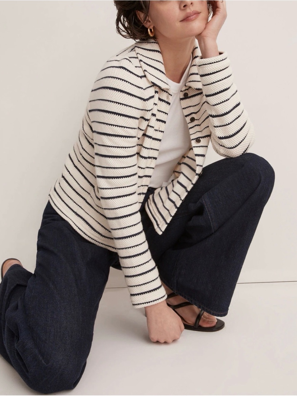 Madewell Striped Button-Front Collared Cardigan